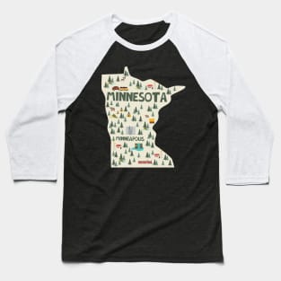 Minnesota State USA Illustrated Map Baseball T-Shirt